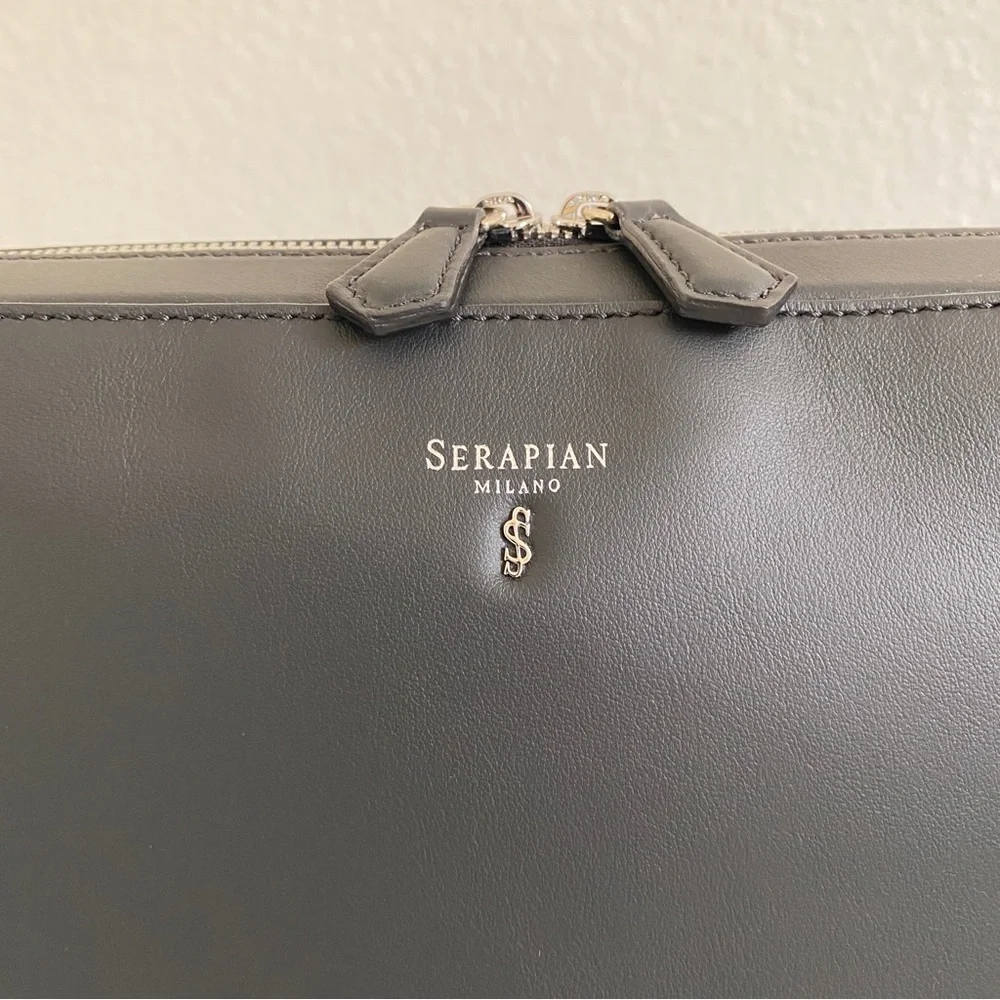Serapian black Leather Document laptop Case